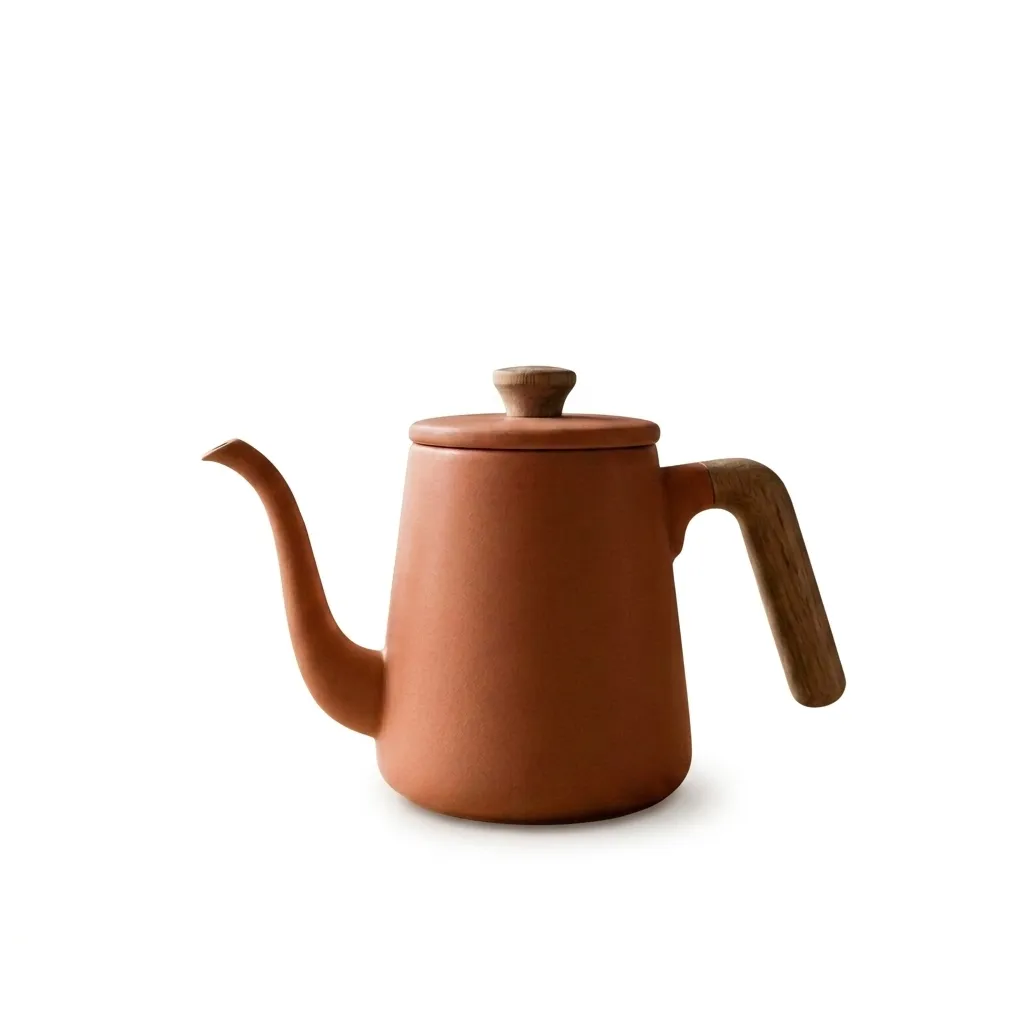 The terracotta kettle isolated on a white background